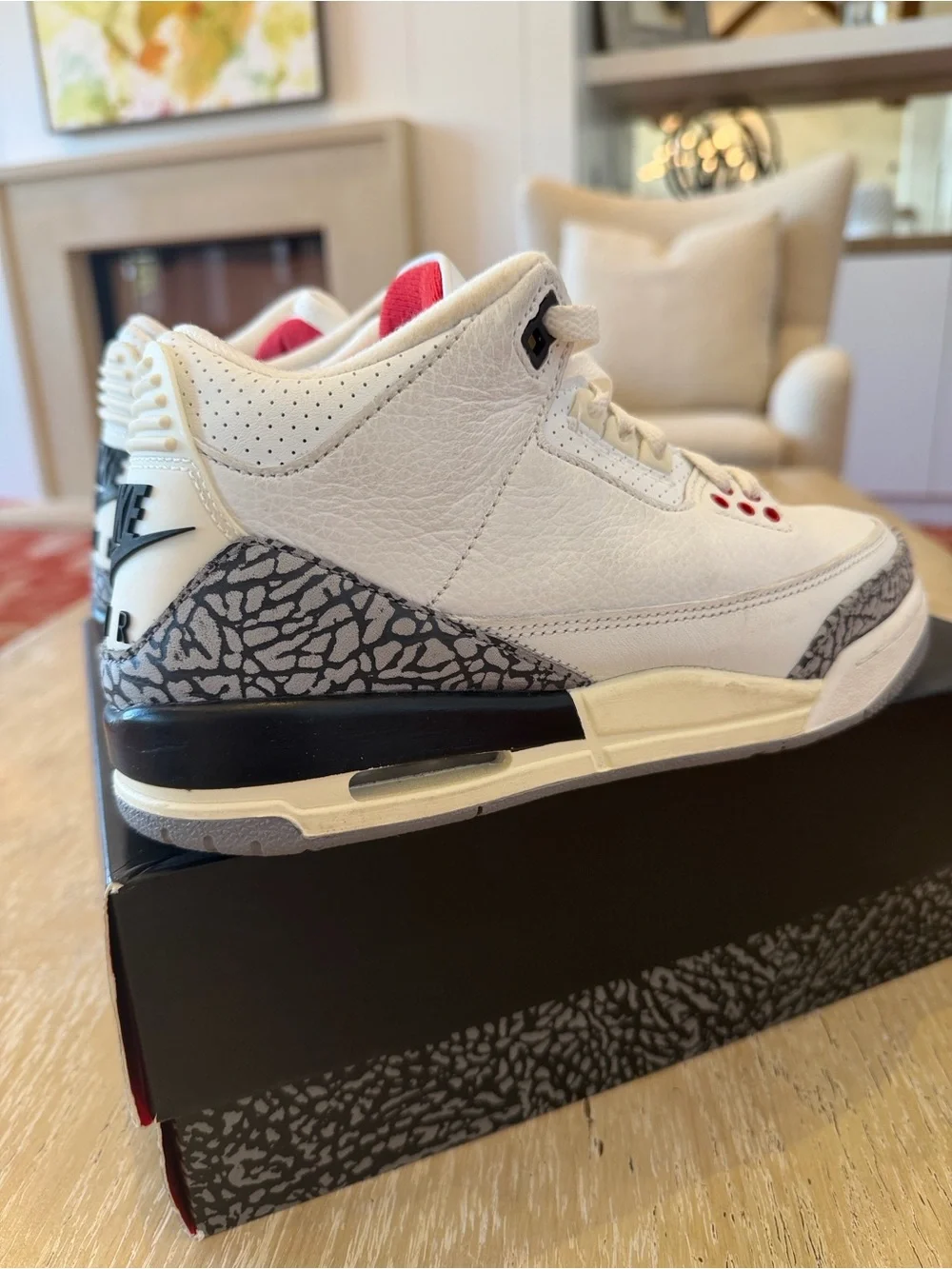 Nike Air Jordan 3 Retro Kids Sneakers - White/Black/Grey-EUC-6Y